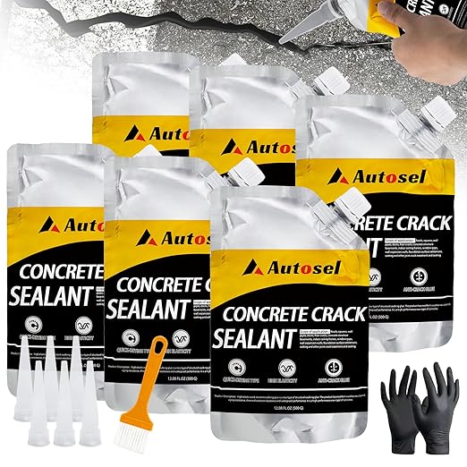 6 Pack Concrete Repair Filler – Heavy-Duty Cement Crack Filler for Large Concrete Repairs, Foundation & Driveway Restoration | Outdoor & Indoor Use | Quick-Drying, Self-Leveling Sealant by Autosel