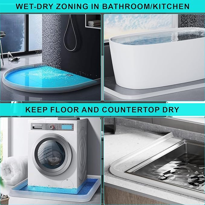 3ft/5ft/6ft/8ft/10ft Collapsible Shower Threshold Water Dam Water Barrier for Shower and Water Stopper Keeps Water Inside Water Threshold for Wet and Dry Separation (6ft, Clear)