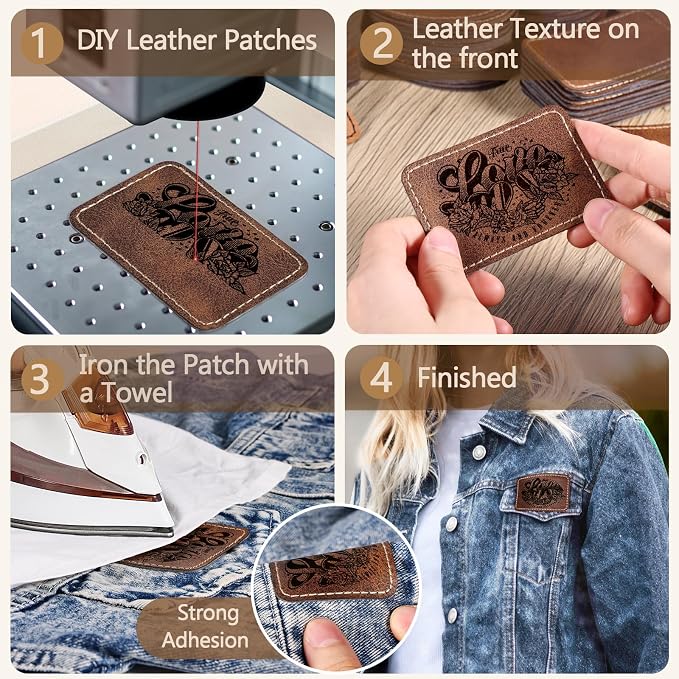 100 Pack Blank Leatherette Patches with Adhesive, Rectangle Laser Engravable Faux Leather Patch for Hats Custom, Fabric Repair Sew, Engraving Materials, Gifts, DIY (Brown+Khaki, 3 x 2 in)