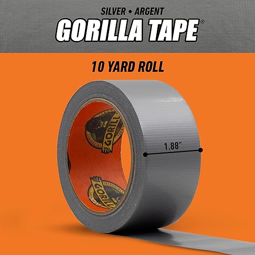 Gorilla Tape,1.88 in x 10 yd,Silver - Duct,Utility,Triple Layer Strength,Indoor & Outdoor,Weather Resistant Shell,(Pack of 6)