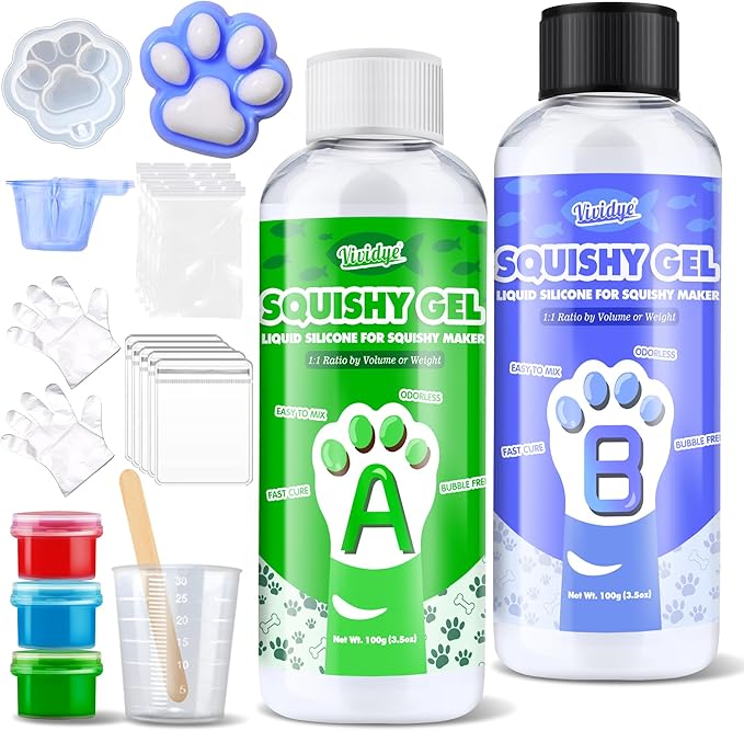 Liquid Silicone for Taba Squishy Kit, 7oz Fast Cure Squishy Gel 1:1 AB Ratio Mixed, Super Soft Silicone Rubber for Squishy Maker, Cat Paw Casting, DIY Decompression Gift Perfect for Beginners