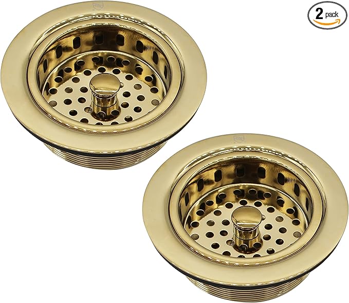 Westbrass D2145-01 3-1/2" Post Style Large Kitchen Sink Basket Strainer, Polished Brass (2-Pack)