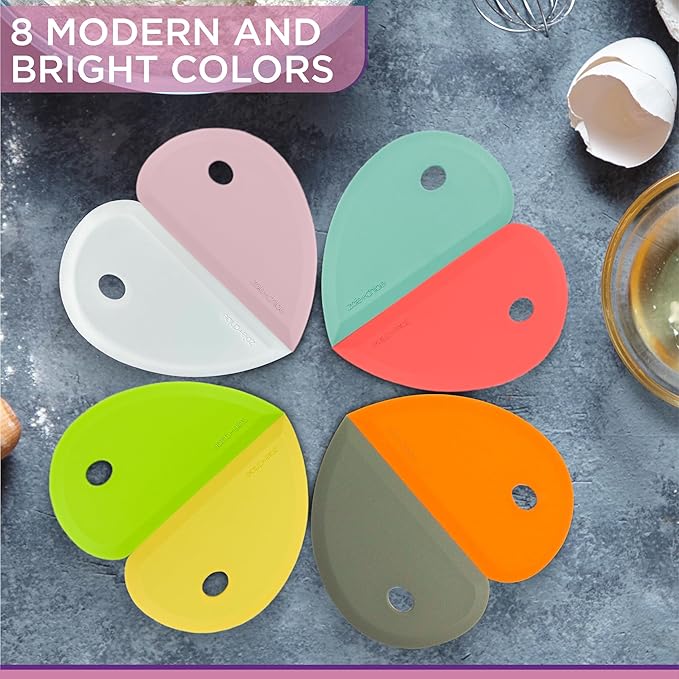 Zoie + Chloe Multipurpose Silicone Bowl Scraper - Dough Scraper for Cleaning Mixing Bowls, Baking Pan - Silicone Scraper Spatula For Painting, Smoothing, Frosting, Cake Decorating - Green, 7x3.75"