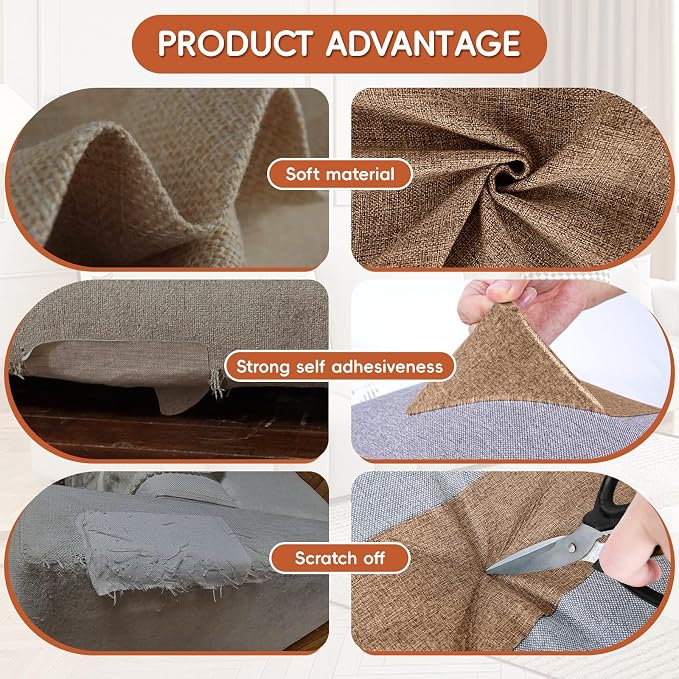 Linen Fabric Repair Tape 4.7x63 Inch, Self Adhesive Couch Patch Repair Fabric Tape for Furniture, Linen Patch Kit for Couch, Carpet, Upholstery, Chair, Sofa, Cushion, Bag (Brown)