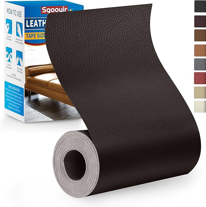 Leather Repair Patch Tape Kit, 4" x 63" Self Adhesive Leather Repair Patch for Furniture, Vinyl Leather Repair Kit for Car Seat, Chairs, Couch, Sofa, Boat Coffee