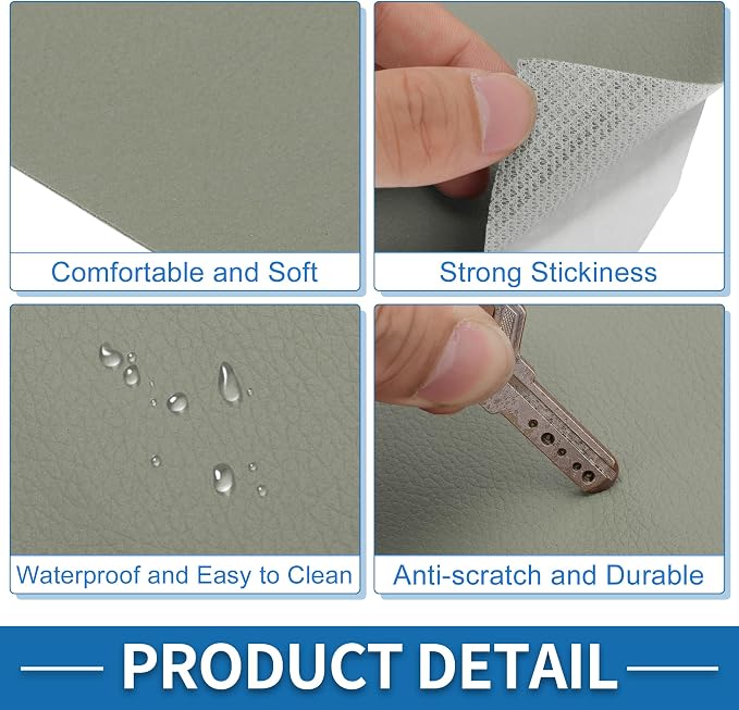 Self Adhesive Leather Repair Patch Strong Stickiness 39"x11.8" Leather Repair Tape PVC Faux Leather Gray 1 Pcs
