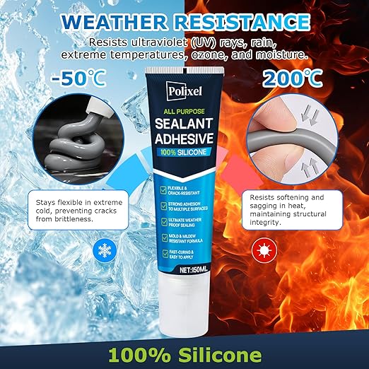 Black RTV Silicone Sealant Adhesion – 100% Silicone Caulk, Waterproof & Flexible Caulk for Car, Bathroom, Kitchen, Window & Plumbing – High Temperature, Strong Adhesion – 5oz/150g