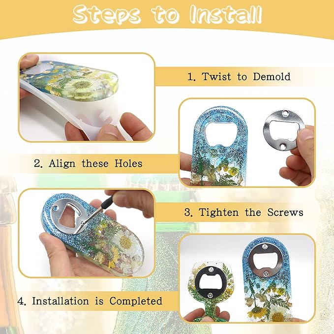 Bottle Opener Resin Molds, Lovppy Beer Opener Silicone Molds, Epoxy Resin Casting Molds, Beer Spanner Kit with Screwdriver and Patch, DIY Jewelry Craft Mold for Bottle Opener Keychain Wine Corkscrew