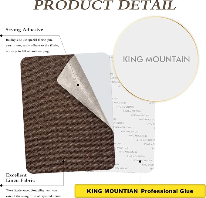 KING MOUNTAIN Coarse Linen Repair Patches, Self-Adhesive Linen Fabric Patches, 8X11 inch, Multi Color, Can be Used for Linen Sofa Repair (8" x 11",Coffee Brown)