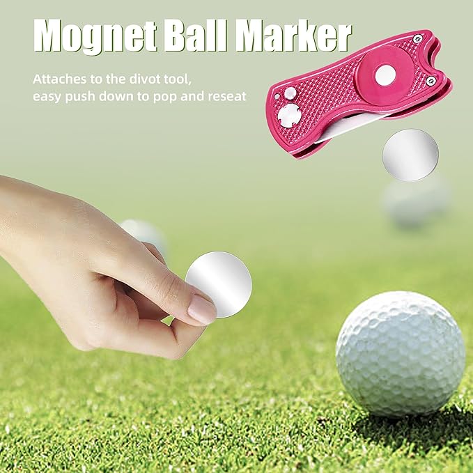 Mile High Life Golf Divot Repair Tool, All Metal Foldable Divot Tool with Pop-up Button & Magnetic Ball Marker, 2-6 Pack
