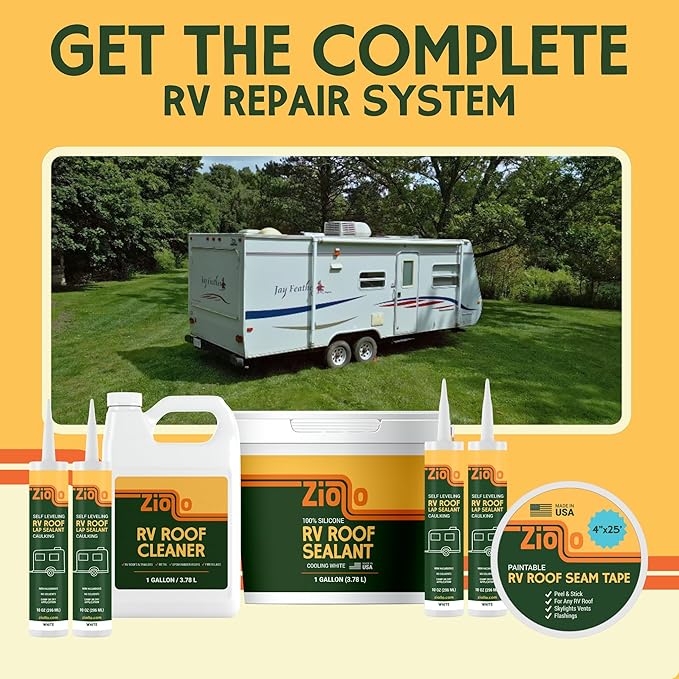 Ziollo Paintable RV Roof Seam Tape with Roller - 4" x25' Leak Repair Tape for EPDM, TPO & Fiberglass - Compatible with All Silicone & Acrylic Roof Coatings