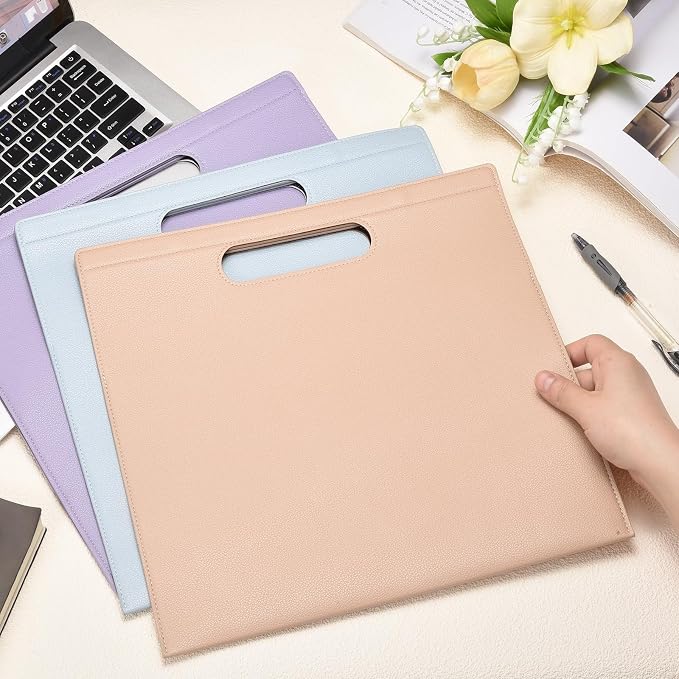 PATIKIL 2Pcs Leather Folder, 13.3x12.6 Magnetic Leather Document Holder File Folder PU Pouch Bag Portfolio File Organizer Handbag Personal Envelope Waterproof for Traveling, Black