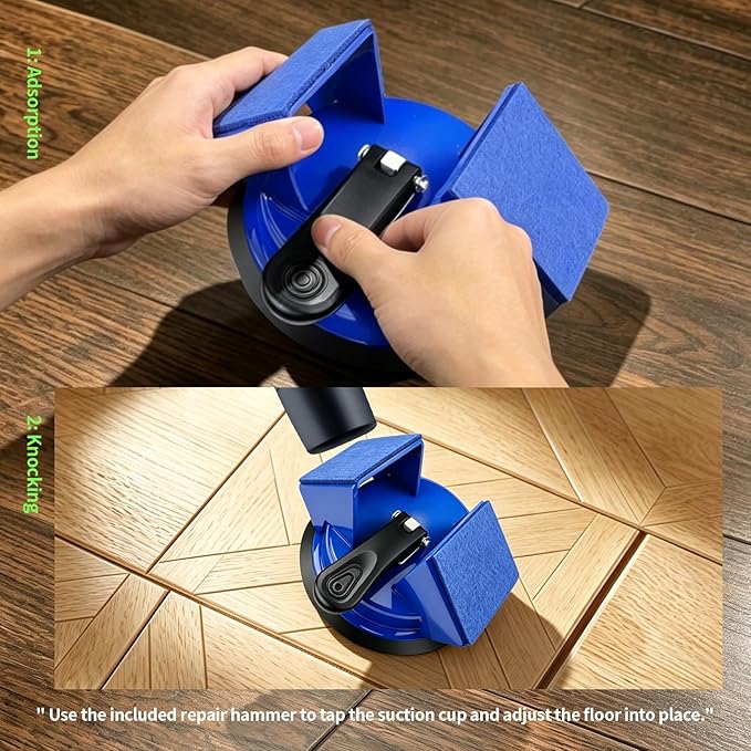 Floor Gap Fixer Tool Heavy Duty 45°Striking Surface Floor Gap Repair Tool Made of Iron & Enhanced Suction Cup with Slot Cutter and 3 pcs Sticky Pads for Fixer Laminate/Vinyl Flooring Tools