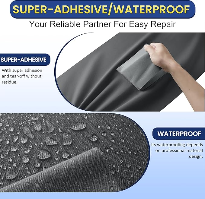Self-Adhesive Canvas Repair Tape, 4" x 79" Waterproof Canvas Repair Patch, Fabric Patch Repairs Kit for Furniture, Tents, Sunbrellas, Boat Covers Awnings, Couches, Clothes, Bags Dark Gray