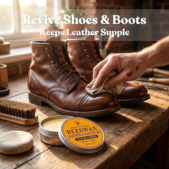 Premium Beeswax Leather Conditioner & Balm – Hand-Poured Natural Restorer for Boots, Bags, Jackets, Furniture, Car Seats & More – Cleans, Conditions & Protects – 7.0 Fl Oz