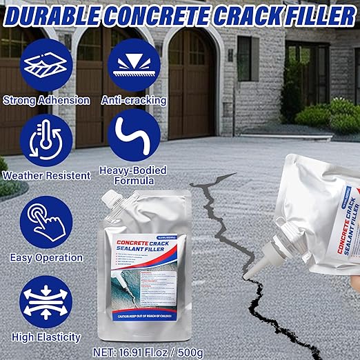 Concrete Crack Filler, 33.8 fl oz Self-Leveling Flexible Repair Sealant, High Elasticity Cement Crack Filler for Driveway, Sidewalk, Foundation, Indoor/Outdoor Use