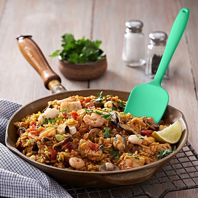Silicone Spatula 3‑Piece Set Heat Resistant 600°F Non‑Stick Rubber Spatulas with Stainless Steel Core ALLWIN HOUSEWARE Large Spatula, Spoonula & Mini Spatula for Cooking & Baking, Macaron Green