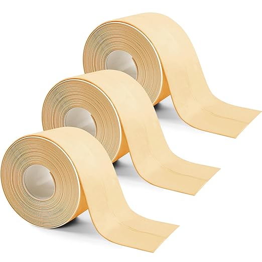 3 Rolls 10.5 Feet Caulk Tape Toilet Caulking Strip Self Adhesive Bathroom Sealing Peel and Stick Caulk Strip for Bathtub, 1.5 Inches (Almond)