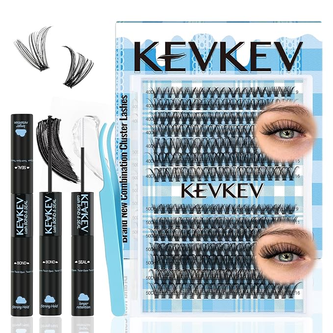 Lash Extension Kit 280Pcs Lash Clusters 40D+50D Eyelash Clusters Kit Individual Lashes With Lash Bond and Seal Tweezers For DIY Lashes (40D+50D,9-16mm)