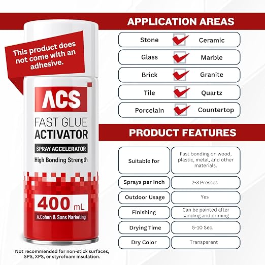 ACS Fast Glue Activator Spray, High Bonding Strength, 400ml