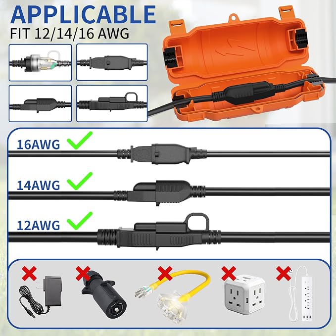 9 Pack Outdoor Extension Cord Safety Cover with Waterproof Seal IP54 Water-Resistant, Weatherproof Electrical Connection Box with 2 Latches, Plug, Socket, Holiday Decoration Light, Orange