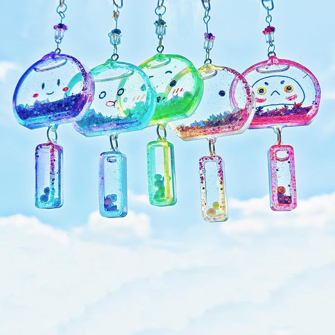 FUNSHOWCASE Wind Chimes Resin Shaker Molds Set Keychain Charms Pack of 68 Epoxy Silicone Trays Precision Tip Applicator Bottle Kit Bundle