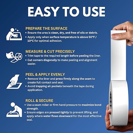 8 Pack Buck RV Roof Sealant Tape – 3 Inch x 55ft, 40 Mil – Waterproof RV Tape for Roof Repair, Seams, Skylights, Vents & Window Leaks on Camper, Trailer & Boat, UV Resistant & Weatherproof, White