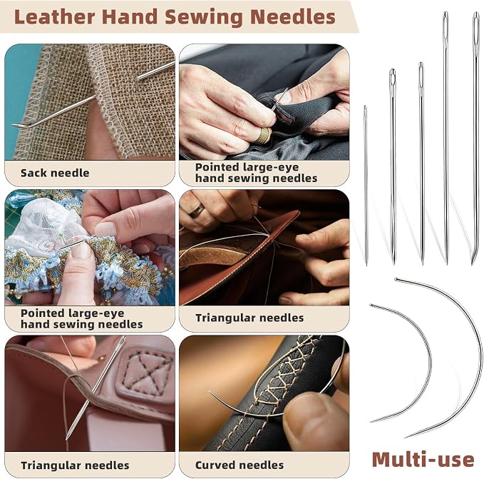 Ftyiwu Waxed Thread, Upholstery Needle and Thread 32 Yards with 7PCS Hand Sewing Needles for Home Upholstery Carpet Canvas Repair Leather Sewing (Natural Color)