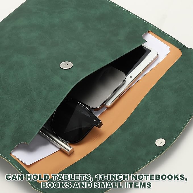 PATIKIL PU Leather A4 File Folder, Document Holder Filing Organizer Portfolio Envelope Folder Case with Snap Closure for Letter Receipt, Green