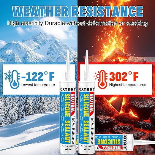 Silicone Caulk & Sealant White, 10 Pack - 100% Waterproof Silicone Sealant, Silicone Caulking for Kitchen and Bathroom, Toilet, Sink, Window ＆ Door Use, Shrink & Crack Proof (10.1 FL.OZ/300ml)