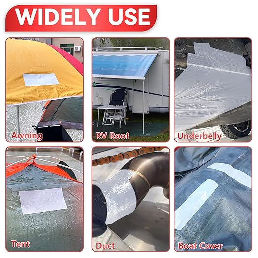 Birllaid Awning Repair Tape for Tarp, Heavy Duty Outdoor Repair Tape for Siding, Boat Covers, Tent, Sail Repair Patch Kit, Waterproof, UVproof, White