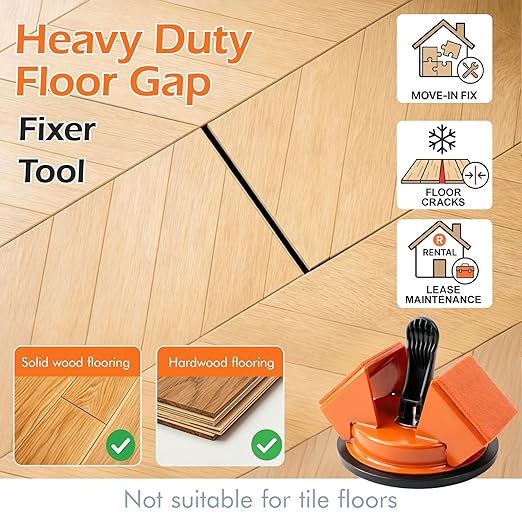 Floor Gap Fixer Tool with 45° Striking Surface, Heavy Duty Floor Gap Repair Tool, Enhanced Vacuum Suction Cup Complete Laminate & Vinyl Flooring Repair Kit with 6 Reusable Sticky Pads and Slot Cutter