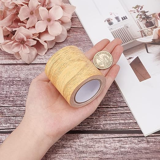 GORGECRAFT 2.2 Inch x 15Ft Wood Textured Adhesive Repair Tape Self Adhesive Patch Realistic Wood Grain Repair Tape High-Adhesive Repair Tape Simulation for Desk Chair Floor Furniture(Navajo White)
