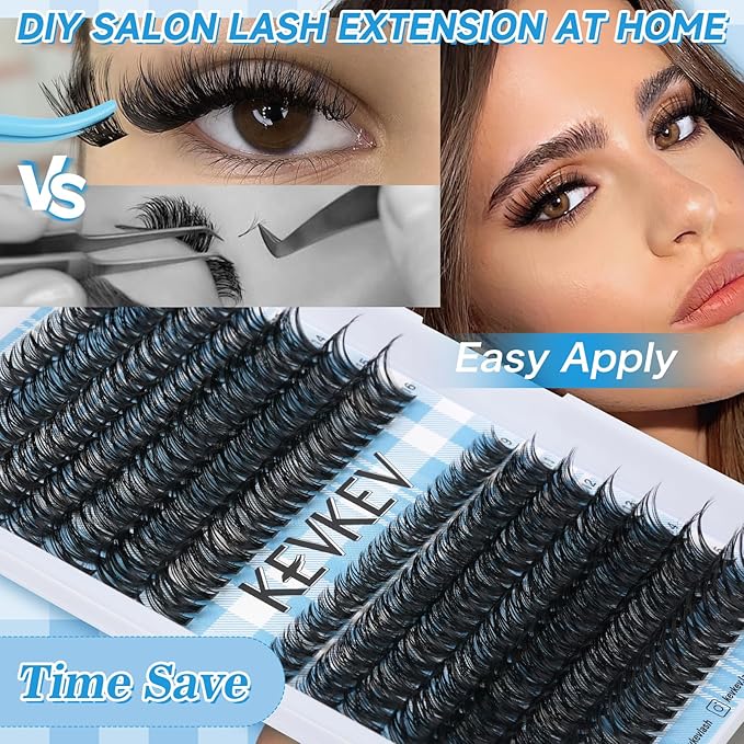 KEVKEV Lash Clusters Kit 231Pcs Volume Lash Clusters Thick Lash Extension Kit 100D+200D Individual Lashes With Lash Bond and Seal Tweezers For DIY Lashes (0.05D,10-18mm)