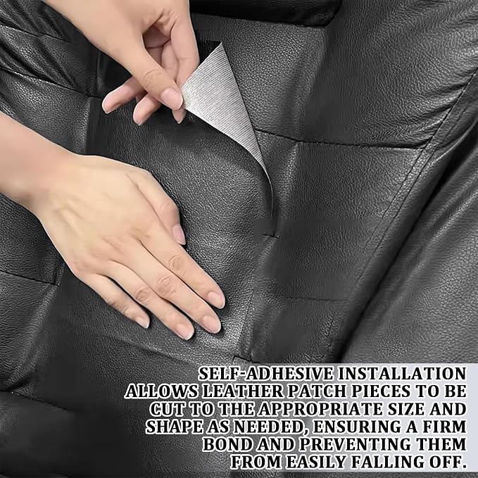 2 PCS 8 x 4 Inch PU Leather Patch for Car Seat Repair, Self-Adhesive Waterproof Vinyl Scratch Repair Kit, Breathable Leather Patches for Furniture, Car Upholstery, Couch, Sofa, Chair (Black)