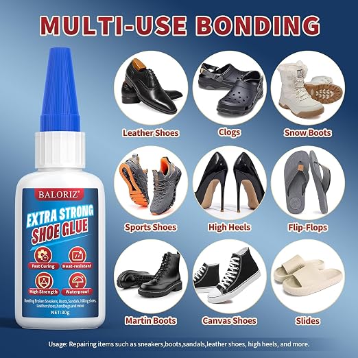 Shoe Glue 30g, Instant Glue Sole Repair Heavy Duty, Quick Dry & Strong Adhesive Repair with Anti-Clog Cap, Shoe Adhesive for Rubber Soles, Boot, Sneaker, Sandals, Leather, Handbags and More