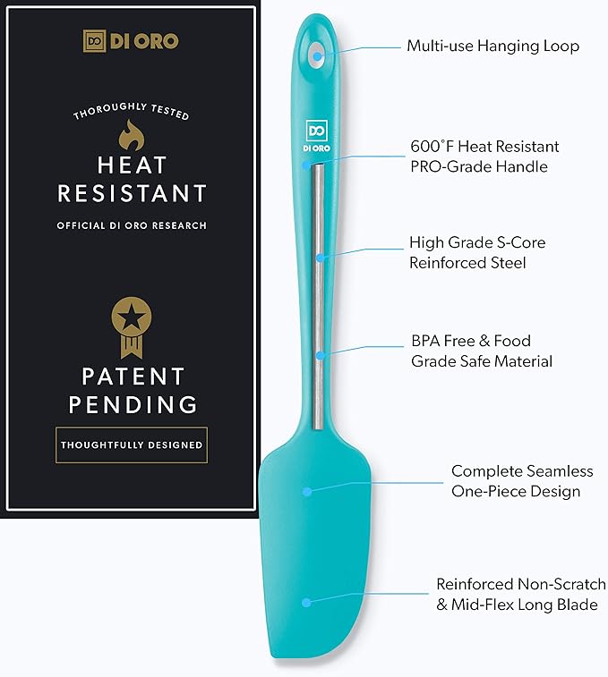 DI ORO Mini Spatula - Small Spatulas Silicone Heat-Resistant up to 600°F - Silicone Kitchen Scraper for Baking & Cooking BPA Free - Mixing Spatula Dishwasher Safe - Nonstick Cookware Safe (Teal)