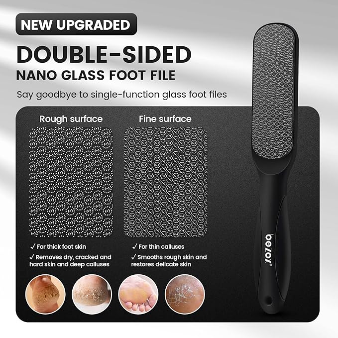 BEZOX Double-Sided Glass Foot File Callus Remover(1 PCS), Foot Scrubber for Dead Skin, Smooth Feet Pedicure Tools for Feet, Pumice Stone for Feet, Heel Scraper for Cracked Heels - Black