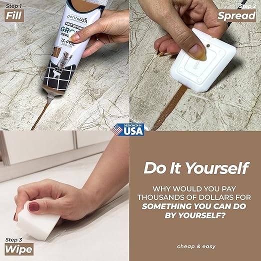 PentaUSA Tile Grout Repair Kit - Beige Brown Premixed Acrylic Sanded Grout, Water-Resistant Grout Filler for Bathroom&Shower, Kitchen Floor, Fast Drying, with Applicator, 13.4 oz (380g)