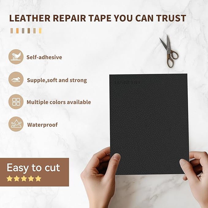 TIANLDD Leather Repair Tape,16 x 160 Inches Self Adhesive Leather Repair Patch，Leather Repair Kit for Furniture，Couches,Car Seats,Cabinets,Handbags(Black-Litchi Grain)