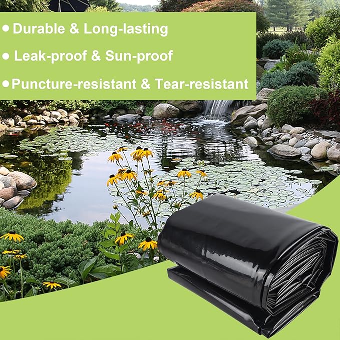 Adroiteet 15 x 20 FT Pond Liner, 20 Mil Fish Pond HDPE Liner, Pond Liners for Outdoor Ponds, Koi Ponds, Garden Fountain, Waterfall
