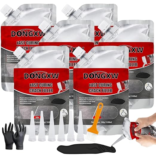 Dongxw Asphalt Crack Filler, 6Packs Self Leveling Concrete Crack Filler Waterproof Cement Repair Sealant, High Elasticity Driveway Crack Filler Outdoor Black for Driveway, Walkway, Road