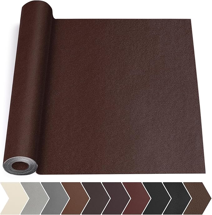 Leather Repair Tape, 17 X 79 in Leather Repair Kit for Furniture, Self Adhesive Repairing Patch Large Vinyl Patch Tape for Sofa, Couch, Car Interior, Car Seats(Dark Brown-Fine Grain)