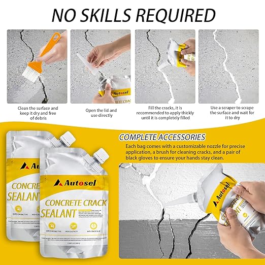 Cement Crack Filler, Concrete Crack Filler, Fast-Drying Driveway Crack Filler, Self-Leveling Caulking Sealan Effectively Repairs Cracks in Driveways, Sidewalks, and Window Sills -4 Pack, White