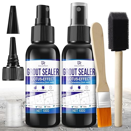 Grout Sealer, Waterproof Tile Sealer for Shower Tile, Floor, Kitchen - 2-in-1 Spraying & Squeezing Application - Clear Fast Dry Stain Resistant Grout Sealant for Bathroom, Shower, Marble