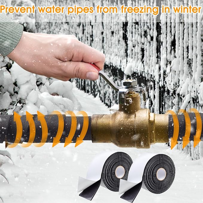 3 Inch*13Ft Pipe Insulation Tape 2 Pack, Weather Resistant Water Wrap Tape | Outdoor Water Pipe Insulation Wrap, Foam Pipe Wrap Insulation for Water Pipes (Black)
