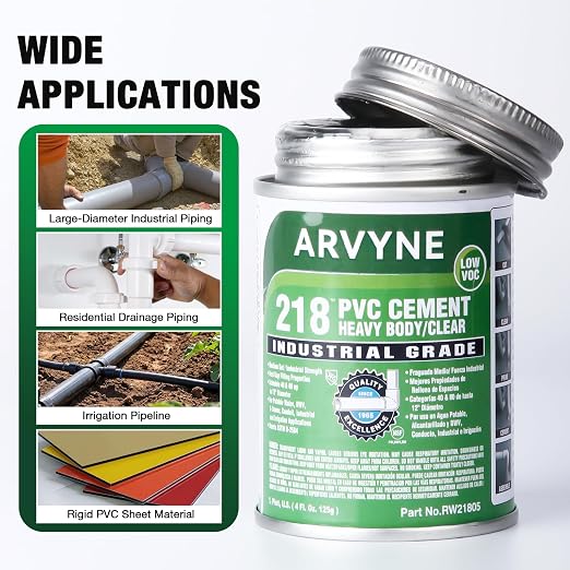 PVC Cement 4 oz, PVC Glue, Vinyl Cement, Industrial Solvent Cement for PVC & Vinyl Repair, Clear Waterproof Fast-Dry Glue for Rigid UPVC & Hard PVC, Leak‑Proof Can