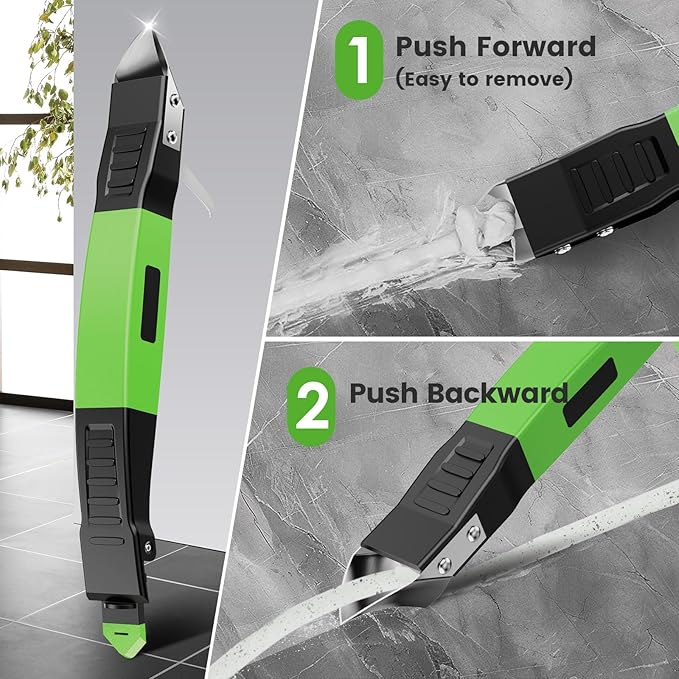 6 in 1 Silicone Caulking Tool Kit with Caulk Grout Remover Tool Sealant Finishing & Smoothing Tool, Grout Scraper, 6 Reusable Pads and Adhesive Residue Scraper for Kitchen Bathroom Tile Sink (Green)