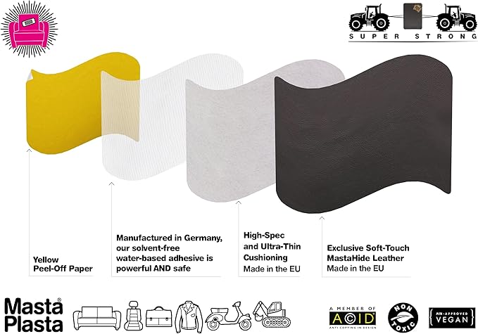 MastaPlasta Instant Self-Adhesive Premium Leather Repair Patch. Black Crown 4 x 2.4 Inch (10cm x 6cm). DIY Upholstery-Quality Patches for Couches, Car Interiors, Bags