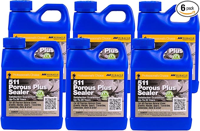 Miracle Sealants 511 Porous Plus Premium Penetrating Sealer for Countertops, Stone & Tile, Pint, 6 Pack